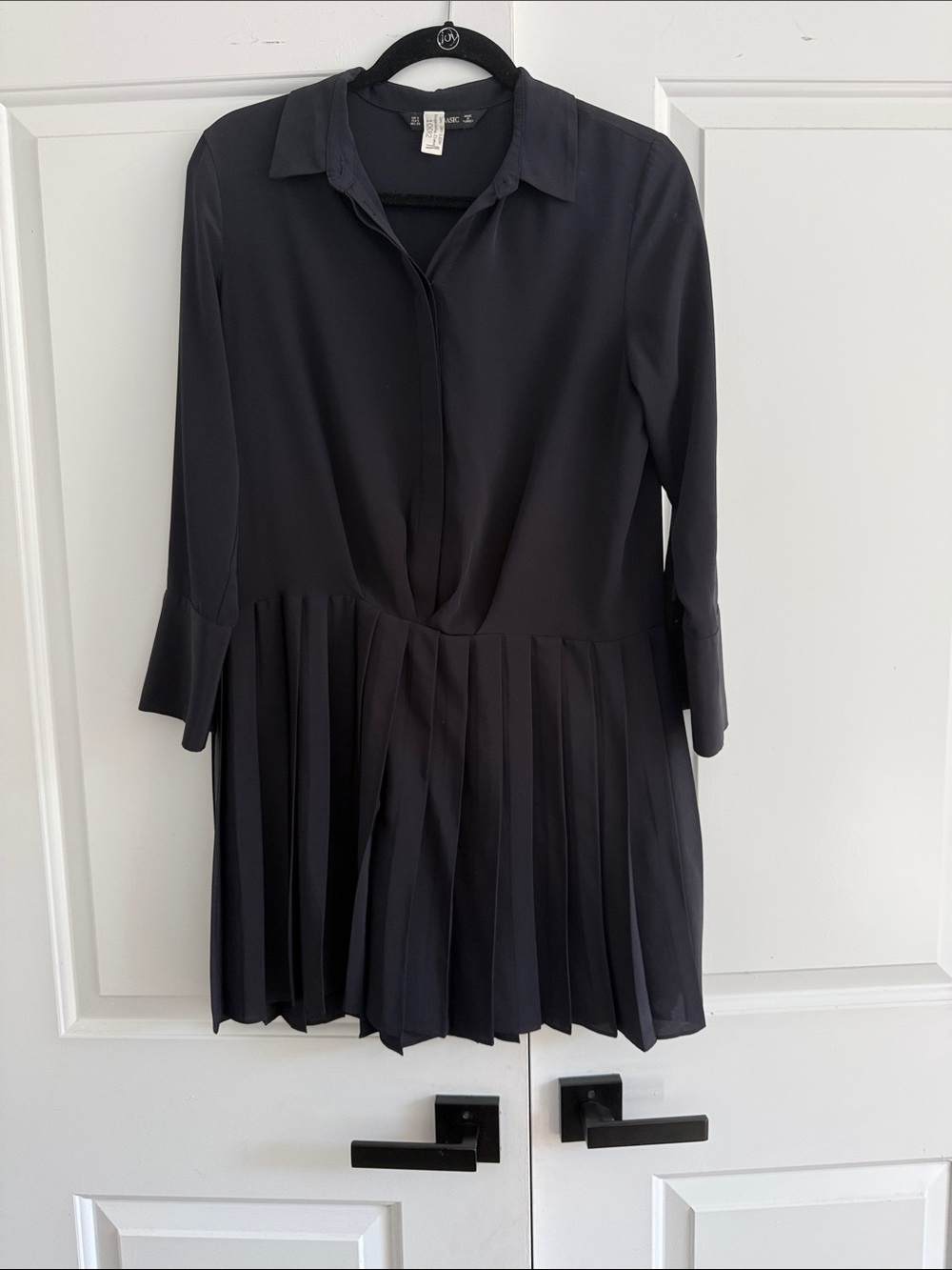 Zara Black Long-Sleeve Pleated Mini Shirt Dress